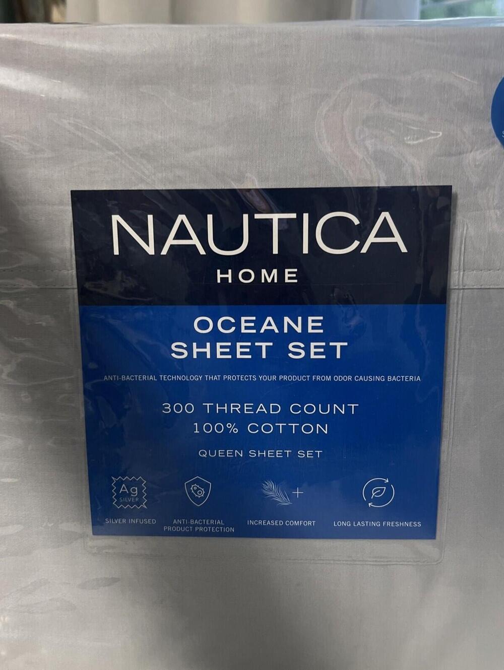 NAUTICA Oceane Solid Wellness Sheet Set, Queen, Blue, NWT
